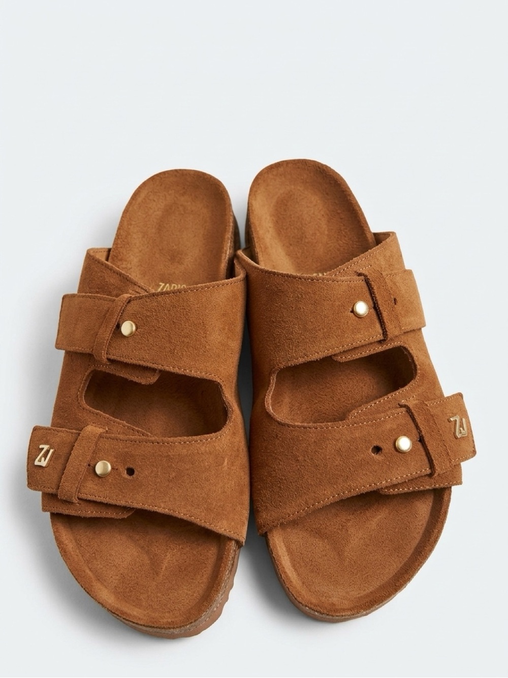 Zadig & Voltaire Tan Suede Double-Strap Slide Sandals